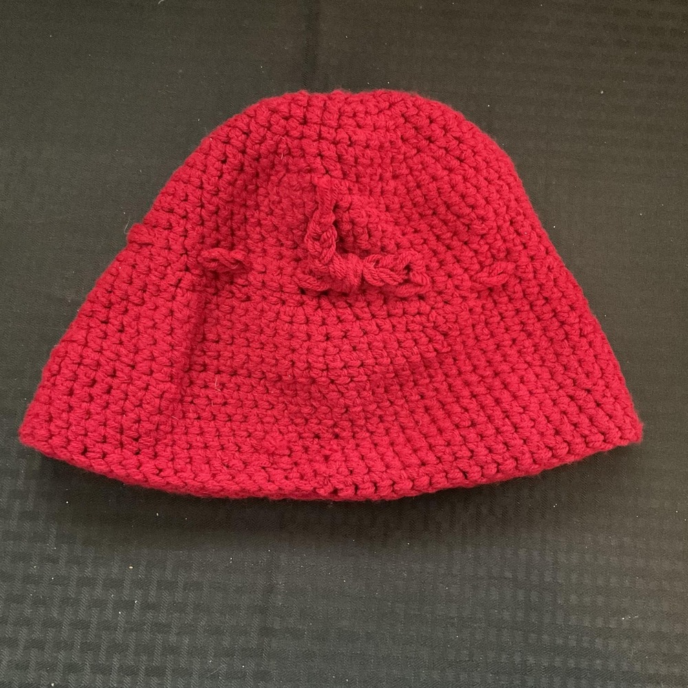 Handmade Hat Cap Fitted Womens Red Crochet Flower Beanie Winter Warm Adult